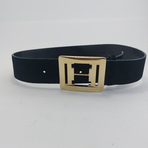 Halston Heritage Wide Black Leather/Suede Belt - Picture 2 of 12